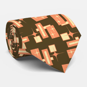 Cravate Stardust Retro Géométrique Brown à deux côtés