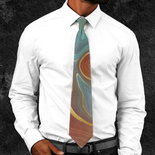 Cravate Strata automne   Terra Cotta Turquoise et Gold Aga