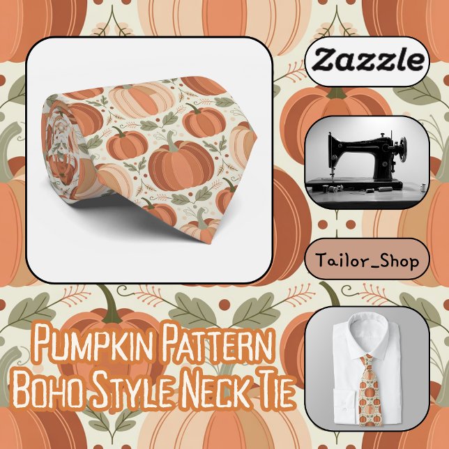 Cravate Style Boho Motif citrouille (Pumpkin Pattern Boho Style Neck Tie)