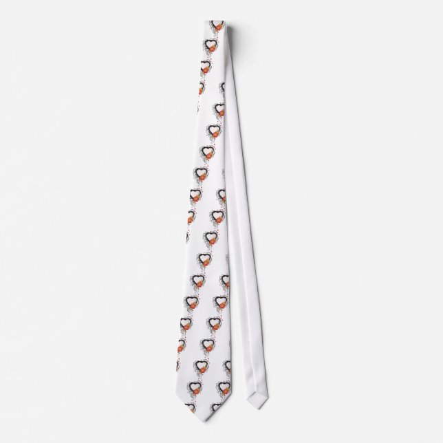 Cravate Style Grunge Noir Coeur et Fleur (Devant)