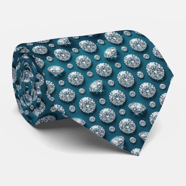 Cravate Style Paon | Luxe Diamant Bleu sarcelle (Roulé)