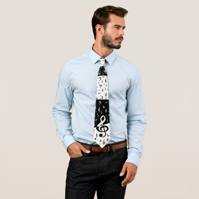 Cravate Stylish Treble Clef Wave Black and White (En situation)
