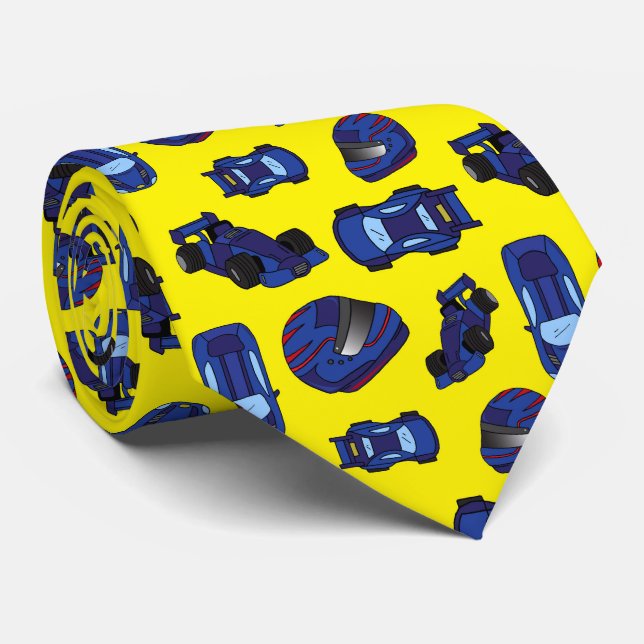 Cravate Stylisme Moto Fan Blue Sports Cars Jaune (Roulé)