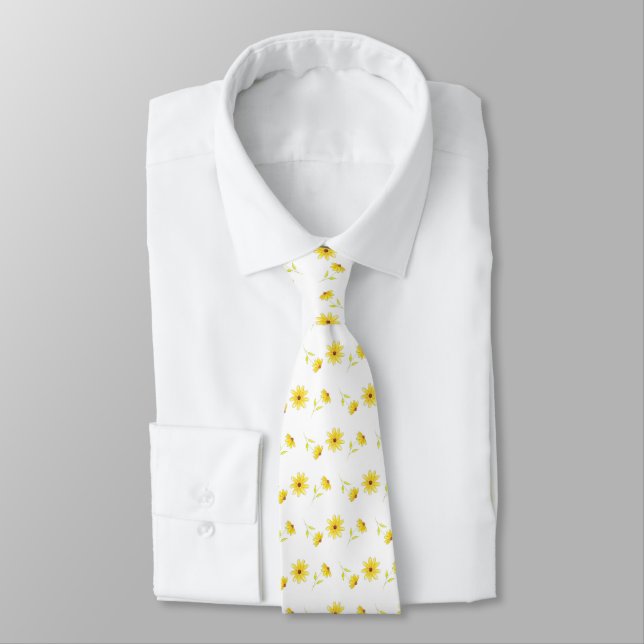 Cravate Stylo floral jaune et Motif aquarelle (Attaché)