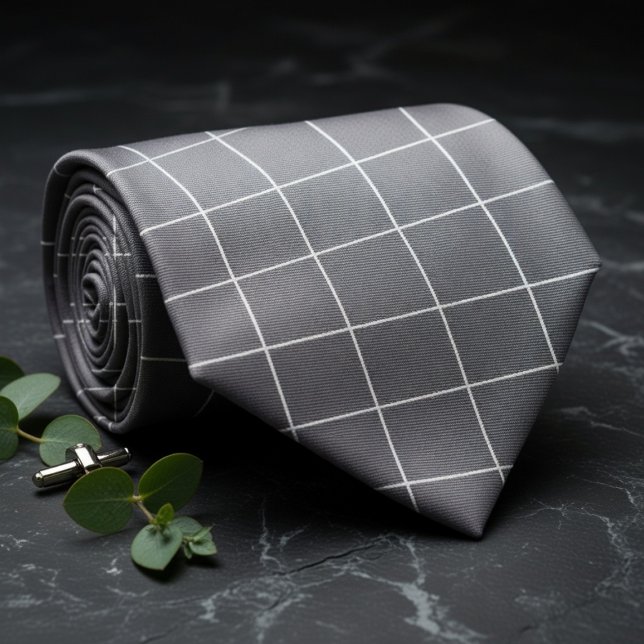Cravate Subtle Silver & Black Plaid  (Créateur téléchargé)