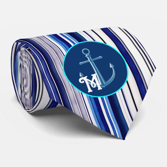 Cravate Summer Navy Blue Boat Collection de rayures tendan (Roulé)
