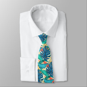 Cravate Summer Party Neck Tie with Exotic Tropical Leaves