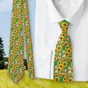 Cravate Sunflower Motif Spring Green Farm Animaux
