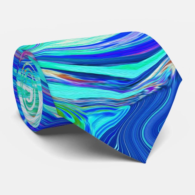 Cravate Super Abstrait Ocean Blue et Green Liquid Swirl (Roulé)