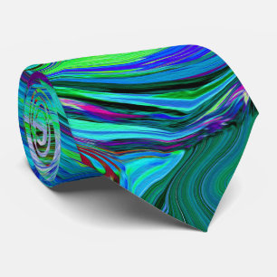 Cravate Super Abstrait Retro Green et Blue Swirl