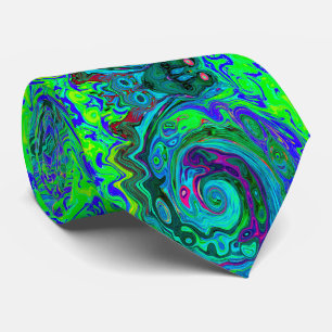 Cravate Super Abstrait Retro Green et Blue Swirl
