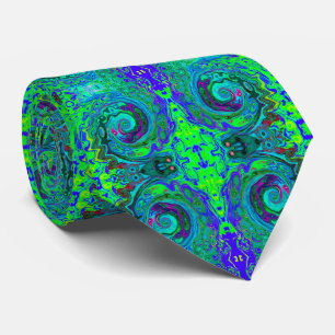 Cravate Super Abstrait Retro Green et Blue Swirl