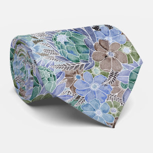 Cravate Super Retro Blue Protea Et Motif Daisy