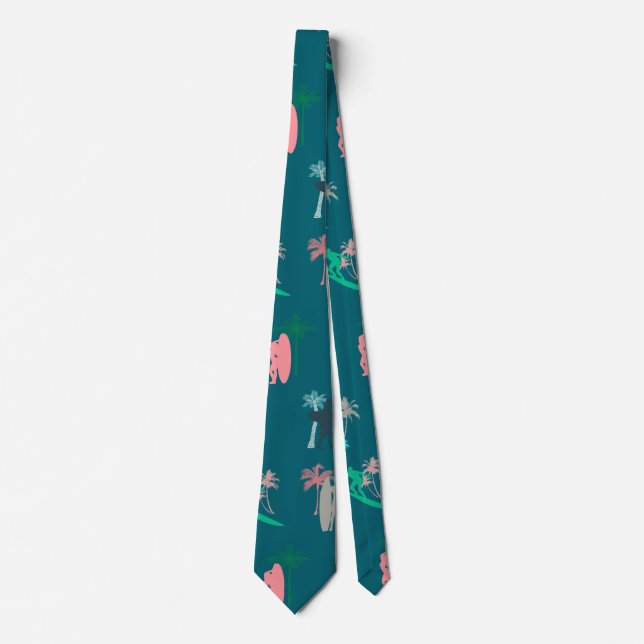 Cravate Surfers et palmiers Motif Bleu (Devant)