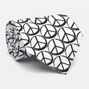 Cravate Symbole de la PAIX - 60s Hippie Elégant noir blanc