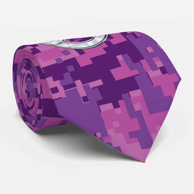 Cravate Symbole moderne du cancer Zodiac Camouflage numéri (Roulé)