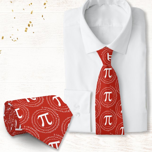 Cravate Symbole Pi 3.14 Numéro Spiral Pi Day Rouge (Créateur téléchargé)