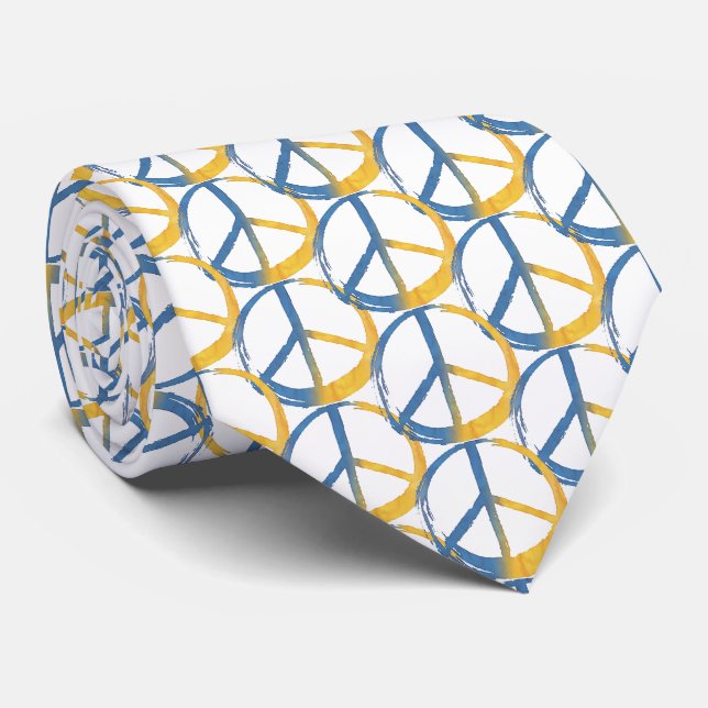 Cravate SYMBOLE ukrainien - PAIX Bleu Jaune Ukraine Guerre (Roulé)