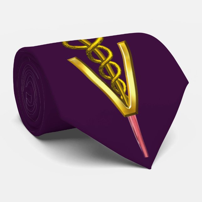 Cravate SYMBOLE VÉTÉRINAIRE D'OR CADUCUS, Violet (Roulé)