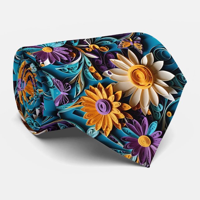 Cravate Symphonie florale Necktie d'Art Quillé (Roulé)