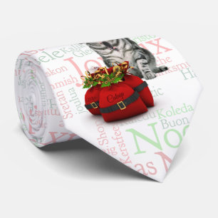 Cravate Tabby Argent Chat Mot de Noël Art