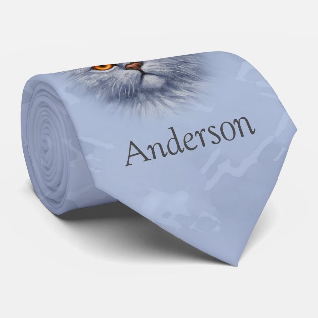 Cravate Tabby Gris Fluffé Chat Kitten Face (Roulé)