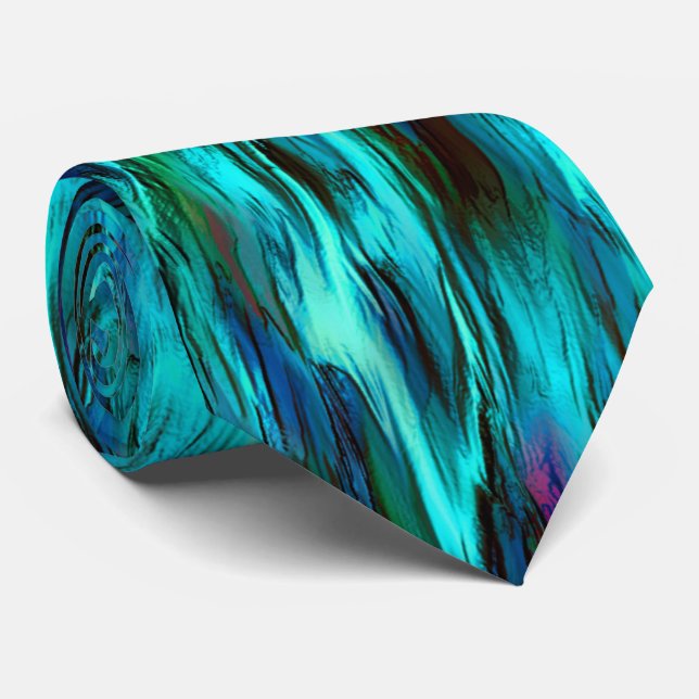 Cravate taches flashy du bleu au cyan, et taches rouges (Roulé)