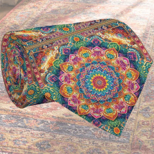 Cravate Tapis Indien de Luxe Designer   Faux Col de Soie