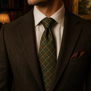 Cravate Tartan à carreaux vert chasseur rustique
