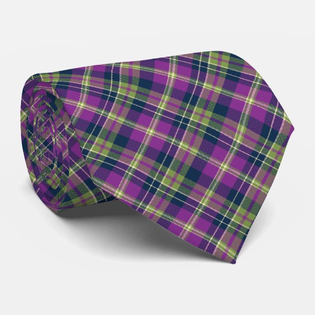 Cravate Tartan Check Plaid Purple & Navy à deux côtés (Roulé)
