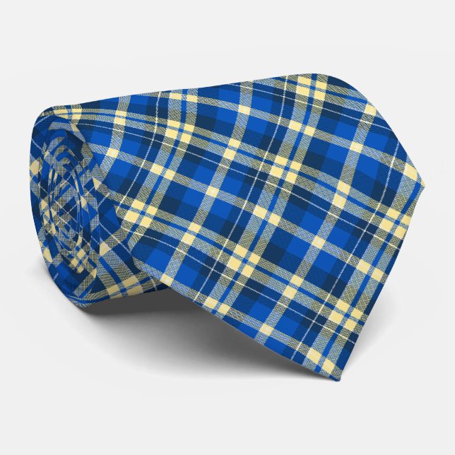 Cravate Tartan Check Plaid Royal Blue à deux côtés (Roulé)