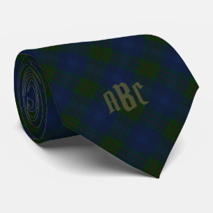 Cravate Tartan monogramme bleu et vert plaid