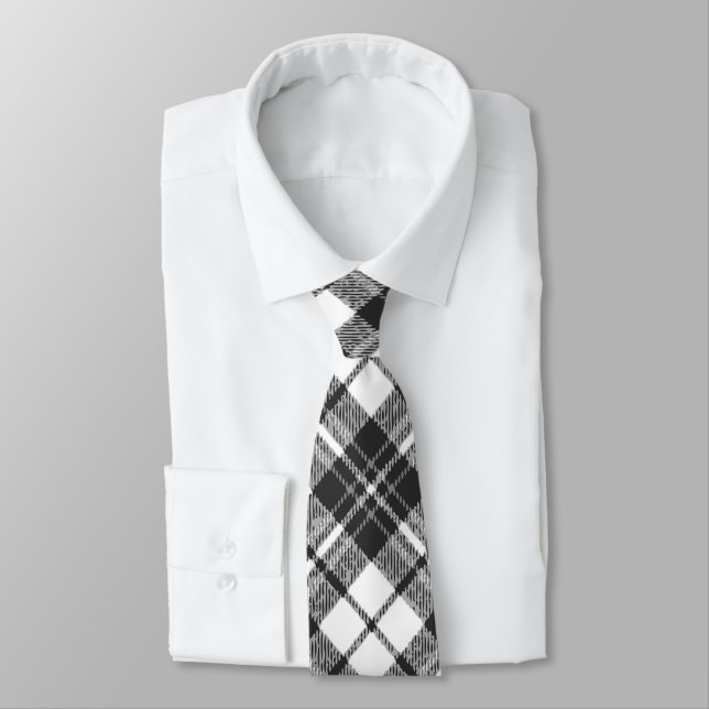 Cravate Tartan motif vacances Noël noir blanc (Attaché)