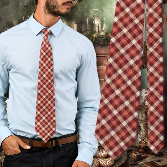 Cravate Tartan Plaid Maroon and Cream Design (Créateur téléchargé)