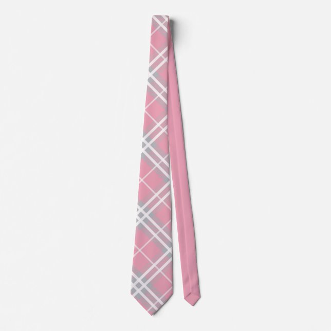 Cravate Tartan rose et gris classique (Devant)