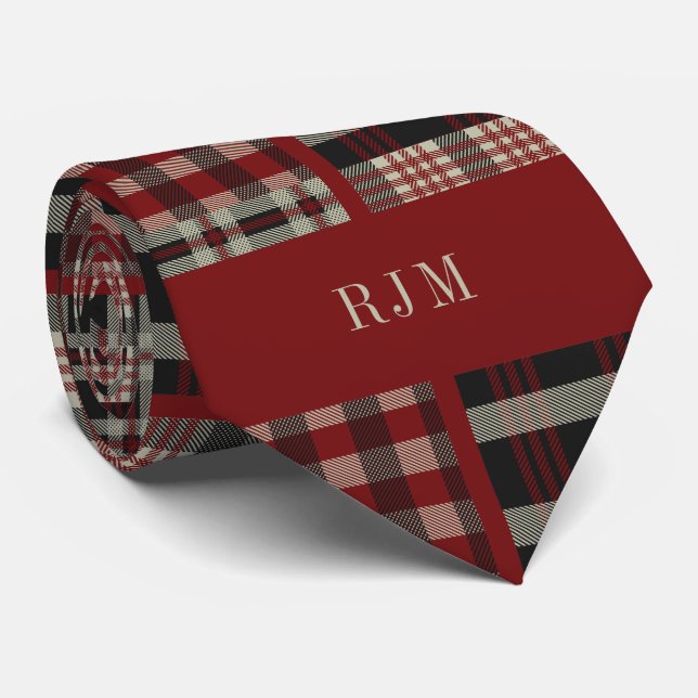 Cravate Tartan rouge profond monogramme (Roulé)