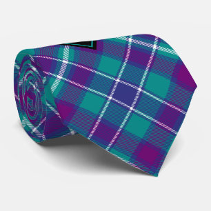 Cravate Tartan vert de mer, violet et bleu