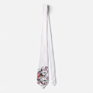 Cravate Tatouage blanc japonais oriental frais de carpe de