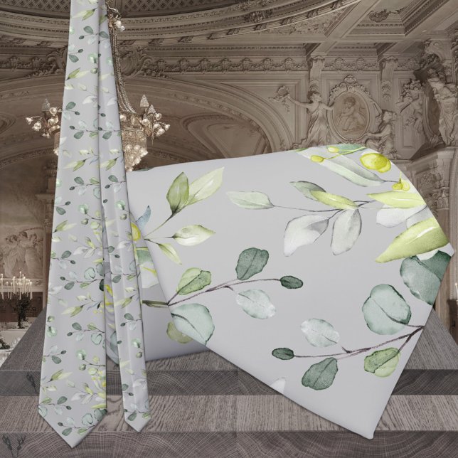 Cravate Taupe Gris Sage Vert Eucalyptus Élégant Mariage (Créateur téléchargé)