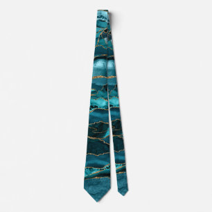 Cravate Teal Blue et Gold Glitter Agate