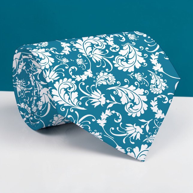 Cravate Teal Floral Pattern Custom Necktie (Créateur téléchargé)