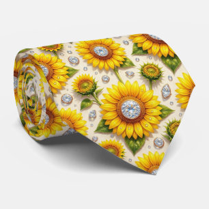 Cravate Tenue Décontractée Tournesols et Diamants