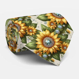 Cravate Tenue Décontractée Tournesols et Diamants