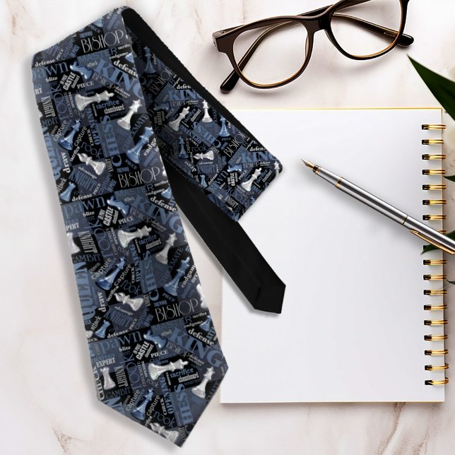 Cravate Termes et pièces d'échecs Argent et bleu ID784 (Créateur téléchargé)