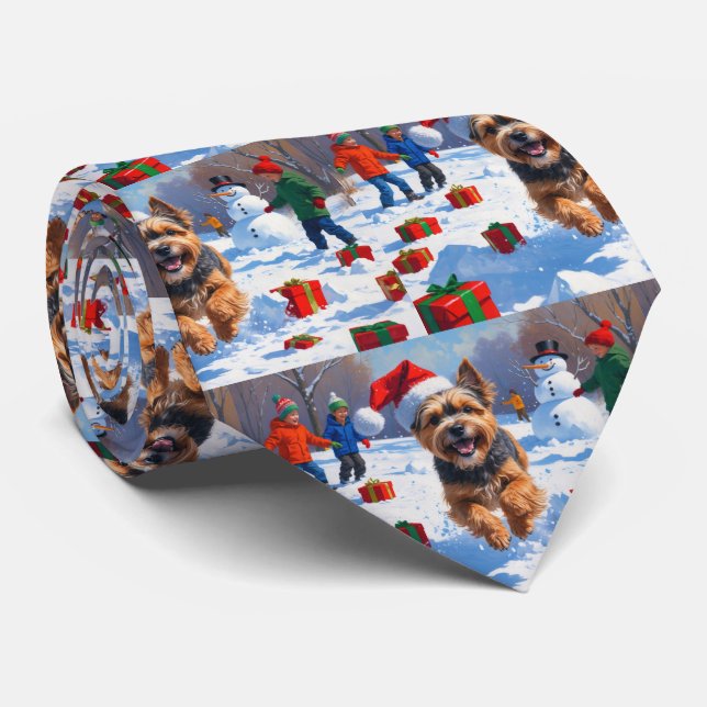 Cravate Terrier tibétain coule dans la neige avec Casquett (Roulé)