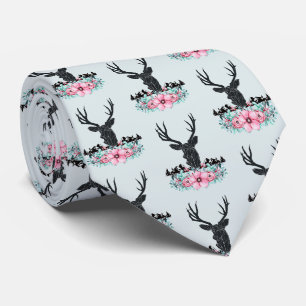 Cravate Tête de cerf avec Motif Fleurs et Montagnes