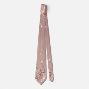 Cravate Texte Rose Gold Blush Parties scintillant
