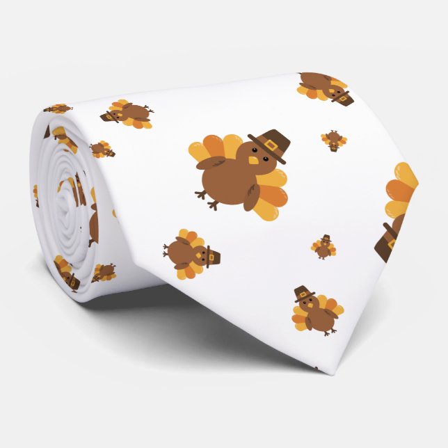 Cravate Thanksgiving white BG Turkey Neck Tie (Roulé)
