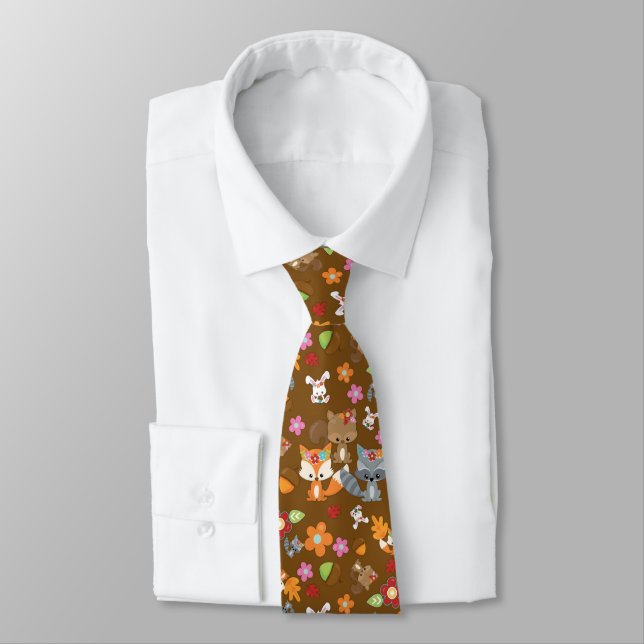Cravate Thème d'automne Bois Animaux Motif (Attaché)