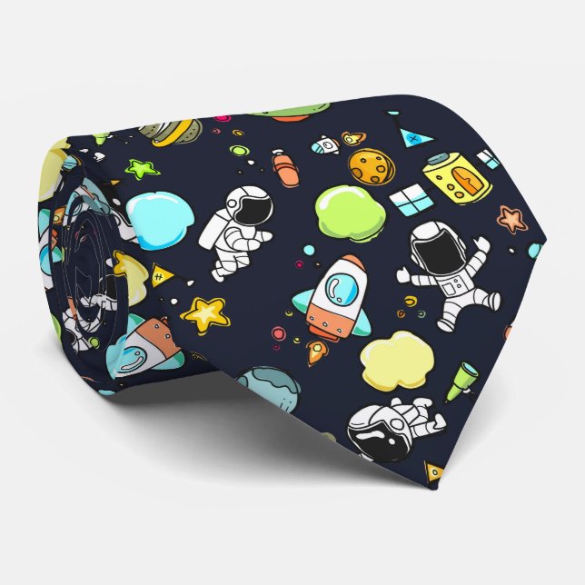 Cravate Thème spatial cool - Astronauts & Rocket Ships (Roulé)